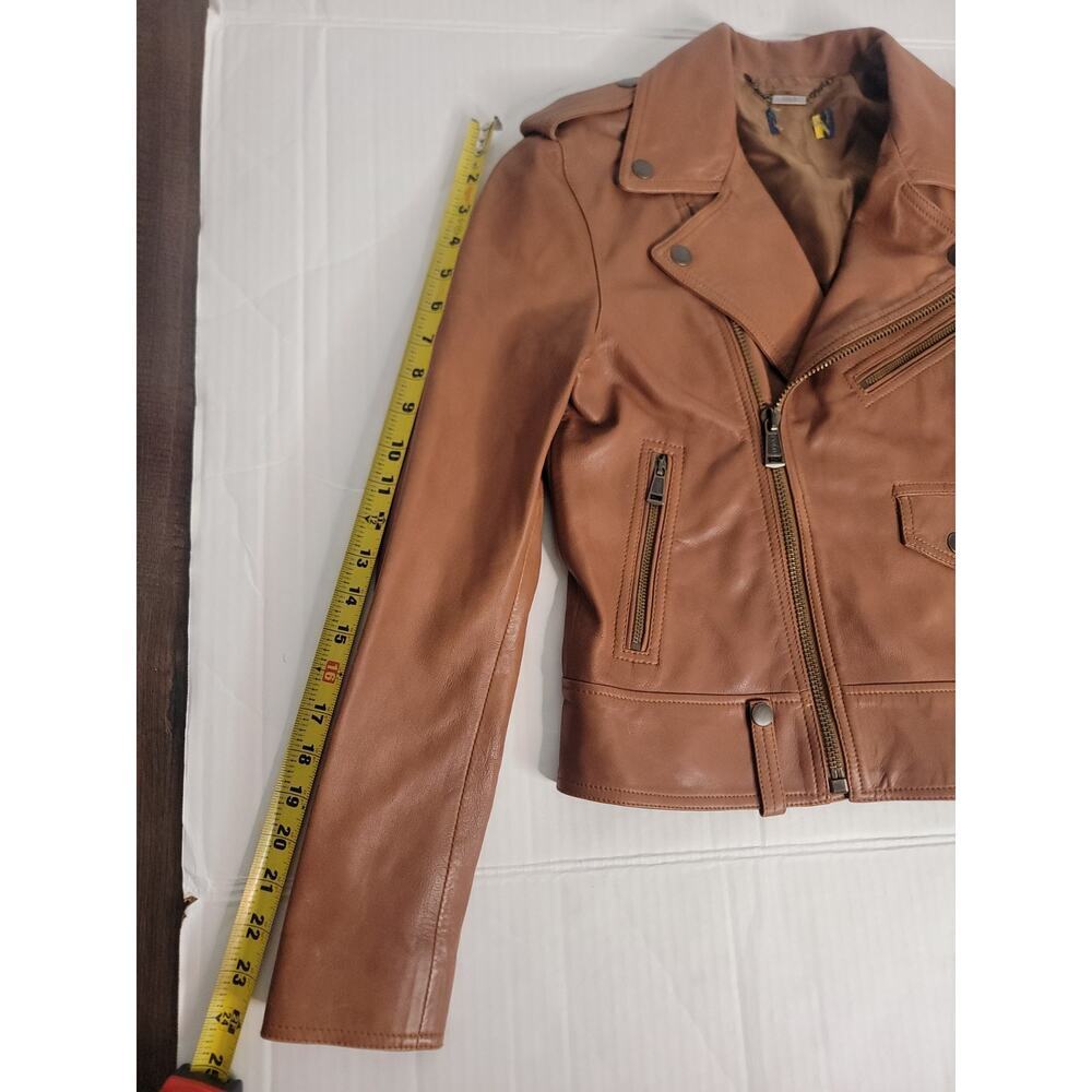 Polo Ralph Lauren Cognac Brown Lamb Leather Moto Jacket Size 2/4 Womens - Picture 8 of 16